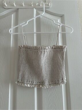 Eggie Smocked Cream Ruffle-Trim Camisole